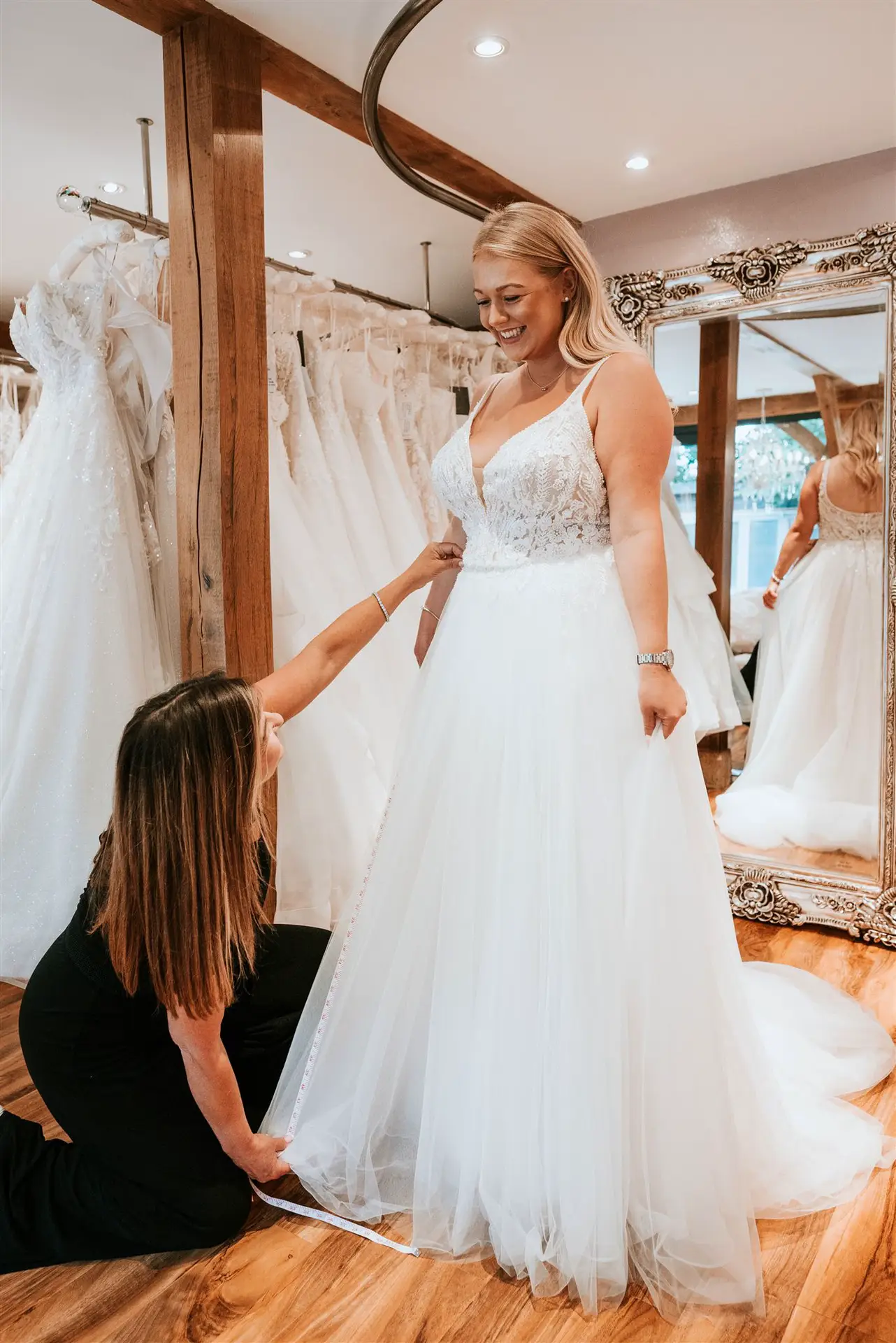 Bride celebrating saying yes to the dress at Barn Bridal Boutique